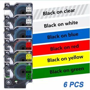 6 pack - Assorted D1 Label Tape Cartridges, DYMO Label Makers Compatible, 1/2"W